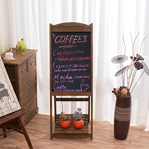 LED Message Writing Board, 22'' x 15 '' Wood Bottom Flower Shelf Restaurant Menu Sign, Flashing Illuminated Erasable Neon with Remote Controlled, Multiple Colors, Flash Modes (Coffee)