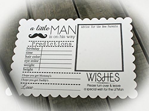 Little Man Baby Shower | Set of 5 Cards | Mustache Baby Shower Games : Lil Man Baby Shower Predictions, Advice for the Mommy &amp; Daddy &amp; Wishes for Baby Cards- Available in 3 cardstock colors