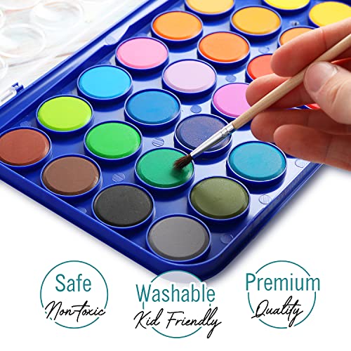 2 Pack Watercolor Paint Set 12 Vivid Colors Includes Watercolour Mixing Palette and 2 Brushes, Perfect For Artists, Beginner Painters, Kids and Adult Painting