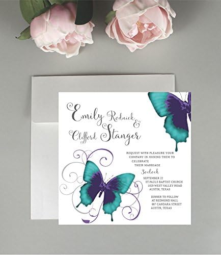 Butterfly wedding invitations, wedding invitations, teal wedding invitations, wedding invitation package