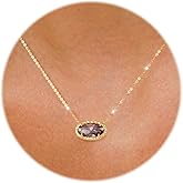 TLY Gold Necklace for Women Non Tarnish 14k Gold Plated Dainty Preppy Pendant Necklace Oval Gemstone Crystal Druzy Stone Rose Quartz Choker Necklace Birthday Wedding Everday Birthstone Valentines Day Jewelry gifts