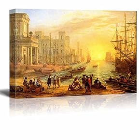 Sea Port at Sunset, 1639 by Claude Lorrain - Canvas Print Wall Art Famous Oil Painting Reproduction - 12" x 18"
