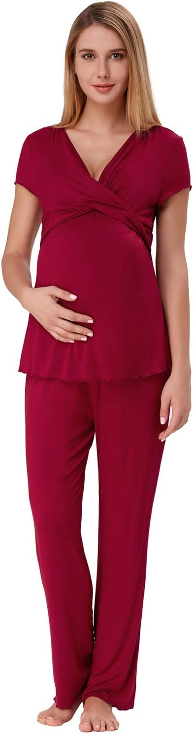 Pajamas for New Mom Women Cotton Nursing Pyjama Set Short Sleeve Breastfeeding Loungewear