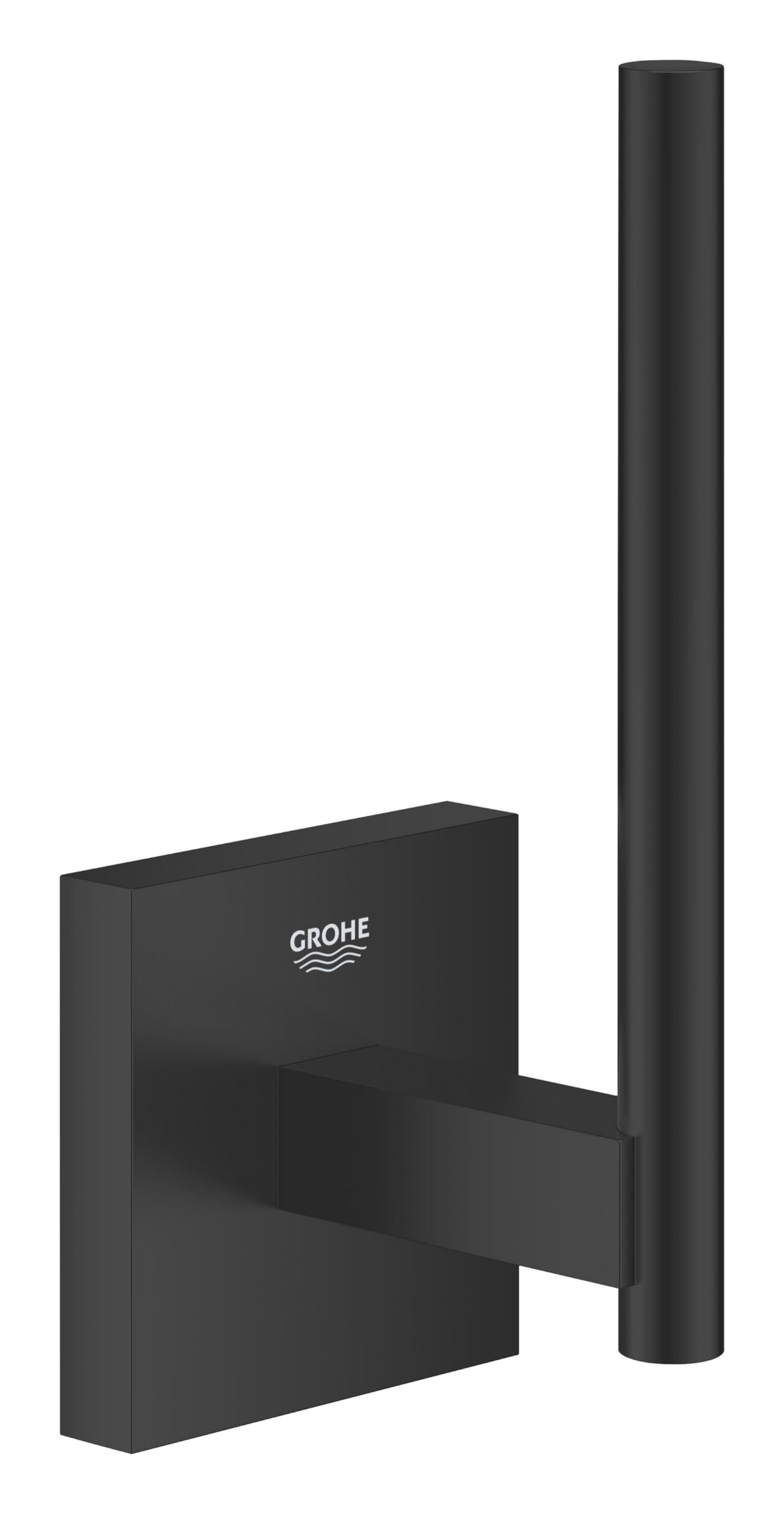 GROHE Start Cube QuickFix Spare Toilet Roll Holder (Material: Metal, Wall Mounted, Concealed Fastening, with Screws and Dowels), Size 134 mm, Easy to Fit QuickGlue, Matt Black, 409792430