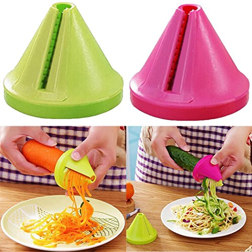 Zhuygba 2Pcs Multi-function Kitchen Cutter Tool -Cucumber Carrot Spiral Shred Slicer Root Vegetables,Stainless Steel Spiral Twist Knife, Creative Cold Dish Knife Utensils gourmet tools(Green/Rose Red)