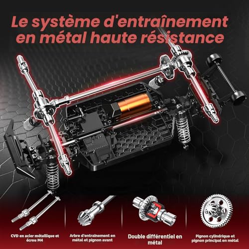 Womaqu Brushless Adult Remote Control Car 1:14, RC Car 4x4 68 km/h with Roll Cage and Reinforced Chassis, 2 LiPo 2S Batteries, Double Tyre Set, Radio Controlled Car Compatible 3S