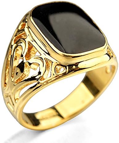 Signet Pinky Ring with Black Square Enamel 18K Gold Plated for Men and Women Size 6-14