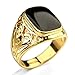 Star Jewelry Signet Pinky Ring With Black Square Enamel 18K Gold Plated For Men and Women Size 6-14
