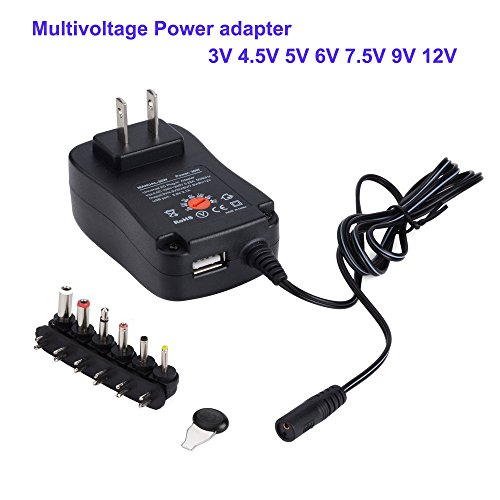 iCreatin 3V, 4.5V, 5V, 6V, 7.5V, 9V,12V DC, Max 30W Regulated Universal AC to DC Converter Power supply with 5V2A USB Port and Multiple Connector Ends