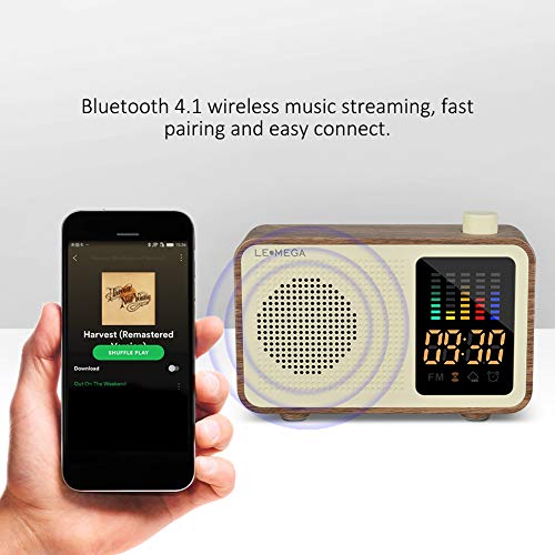 Portable Bluetooth Speaker Vintage Retro Style Wood Grain Bluetooth 4.1 Wireless Speaker with FM Radio Alarm Clock AUX Input Support TF Card (Walnut)