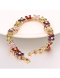 GULICX - Pulsera de tenis con cristales de Swarovski, redonda, color rojo, chapado en oro