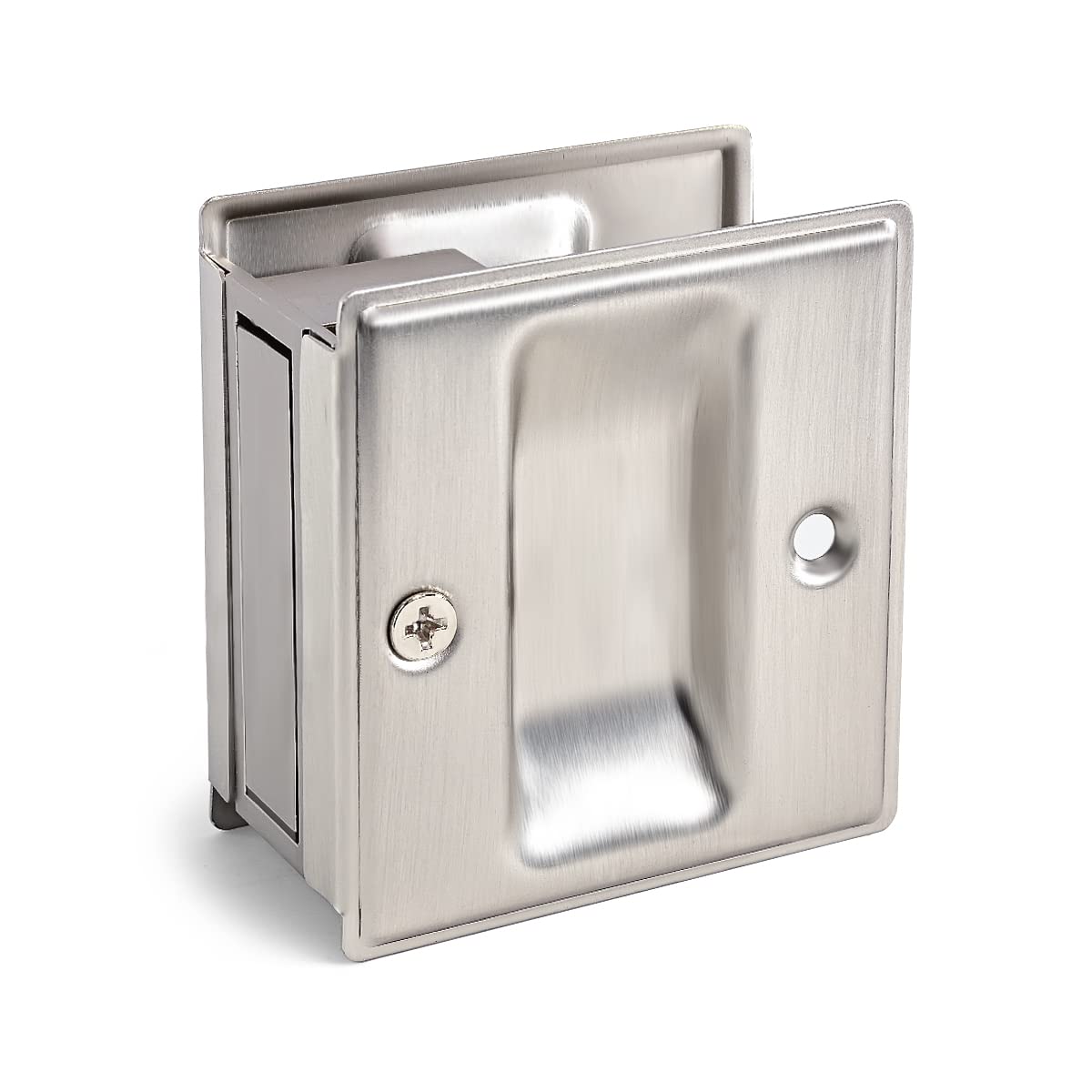 Photo 1 of HOMOTEK Passage Sliding Door Pull Satin Nickel Without Switch Plate - Replace Old Or Damaged Pocket Door Pull Quickly and Easily, 2-3/4”x2-1/2”, for 1-3/8” Thickness