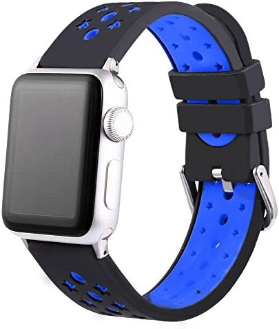 For Apple Watch Bands ,Copbis Silicone Replacement Straps and Sport Watch Wristband in two colors for Iwatch Bands (Blue+Black, 38mm)