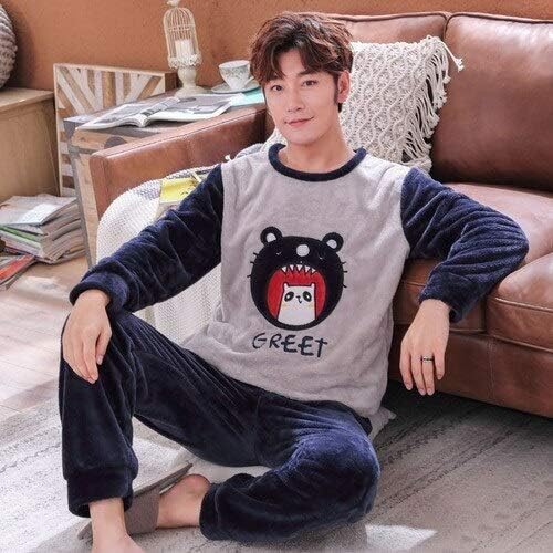 Amazon Hudong パジャマ メンズ 上下セット 長袖 長ズボン 厚手 冬用 ルームウェア 部屋着 フランネル ふんわり オシャレ シンプル Color H Size M パジャマ 通販