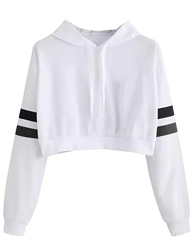 Bauchfreier Pulli Mädchen, Damen Hoodie Gestreift Baseball Pullover Langarm Kapuzen Streifen Sweatshirt Kapuzenpullover Kurz 