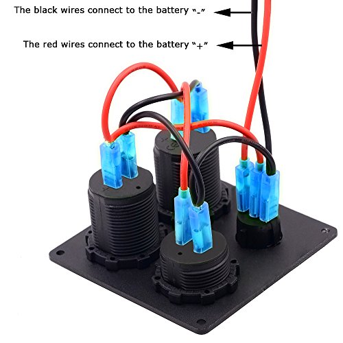 TURN RAISE Dual USB Charger Aluminum Switch Panel + LED Voltmeter + 12V Power Socket + ON-Off Button Switch Four Hole Panel for Car Boat Marine Truck Motorcycle RV ATV Vehicles GPS Mobile Phone