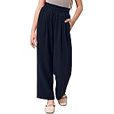 Yoklass Girls Casual Pants High Waist Wide Leg Flowy Loose Long Trousers 4-14 Years