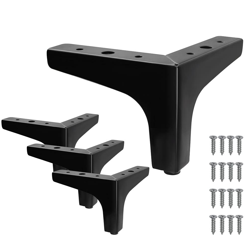 Cjueiom 10cm / 4 Inch Furniture Legs, Black Metal Triangle Feet for Sofa, Couch, Table, Cabinet, Ottoman, Modern Replacement Legs, 4Pcs