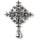 Antique Rectangle Rhinestone Brooch Pin for Women Girls Gold Tone Vintage Baroque Crystal Shell Pearl Drop Boho Victorian Style Brooches Lapel Pins Elegant Wedding Holiday Anniversary Jewelry Gift