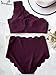VOLAFA High Waisted Swimsuit Two Piece Bikini Set Scalloped Vintage Women Off Shoulder Elastic Swimwear (M, Wine Red)