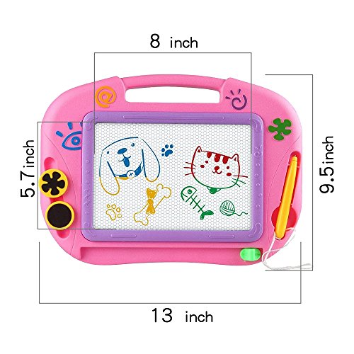 asika Magnetic Drawing Board for Kids & Toddlers, Erasable Colorful Magna Doodle Toys Writing Sketching Pad with 1 Pen & 2 Stamps, Travel Size (Pink) - Thumbnail 5