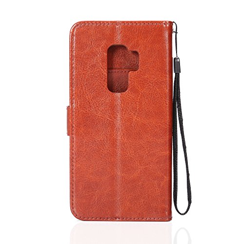 Samsung Galaxy S9 Plus Case, HLCT PU Leather Case, with Soft TPU Protective Bumper, Built-in Kickstand, Cash and Card Pockets (Brown)