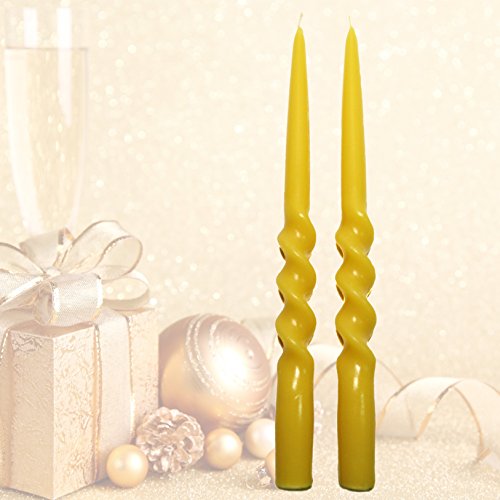 BCandle 100% Pure Beeswax Spiral Twist Taper Candles Organic - 10 Inch Tall, 5/8 Inch Diameter, Hand Made (2)