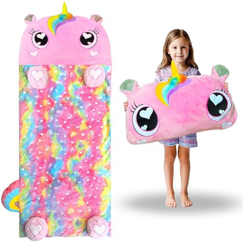Kids Sleeping Bag, Large Unicorn Slumber Bag for Girls Boys, Portable Nap Mat, Preschool Daycare Kindergarten Birthday Gift 3-12 Yr Child
