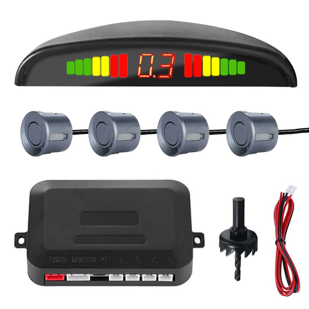 MOCNT Car Reverse Parking Sensors Car Rear Reverse Parking Radar System Car Parking Sensor Kit 4 Rear Sensor Auto Sound Alarm Alert Reverse Backup Radar Display Grey