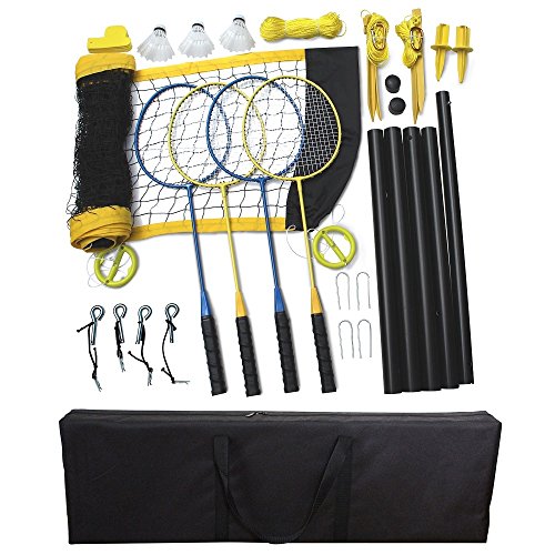 Driveway Games Portable Badminton Set 4 Rackets, 3 Birdies & Net Kit