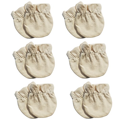 100% Organic Cotton Baby Gloves Mittens (Mitten, 6 Pairs - Beige)