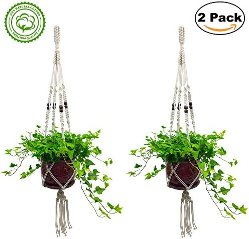 Hanging Planter - Plant Hanger - Macrame Plant Holder - Hanging Planter Set - 100% Cotton Macrame Plant Hanger Set of 2 - Large Hanging Planter 4 Legs 43 Inches