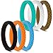 Learn Fit Fun WNDRNG Silicone Wedding Ring For Women Thin and Stackable Silicone Wedding Band (10, 6 Ring Set - Bronze, Pure White, Mint Green, Sky Blue, Aztec Orange, Flat Black)