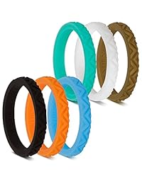 LearnFitFun - Anillos de boda de silicona para mujer. Fina banda de compromiso de goma de silicona apilable. por WNDRNG