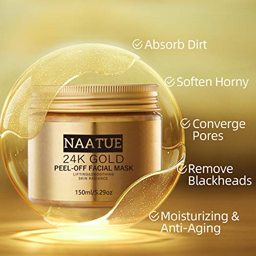 NAATUE 24K Gold Face Mask, Blackhead Remover Peel Off Facial Mask, Deep Cleansing Collagen Skin Care Face Mask for All… - Image 2