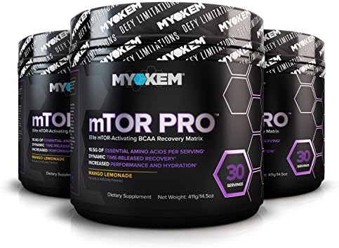 Myokem mTOR PRO Post / Intra Workout BCAA Amino Acid Supplement - Muscle Recovery Drink with BCAAs, EAAs, Leucine, Valine, Isoleucine, Electrolytes and More - Mango Lemonade, 30 Servings (3)
