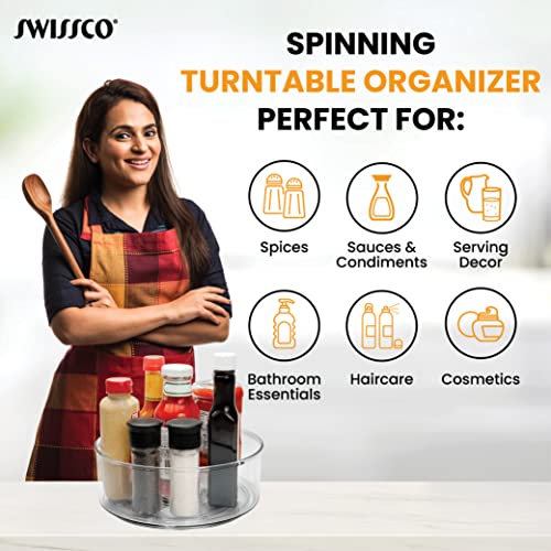 Clear Lazy Susan Organizer by Swissco Plastic Spinning Turntable for