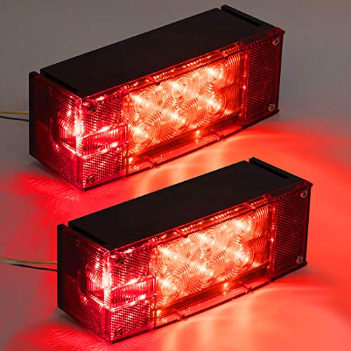 CZC AUTO Exclusive 12V LED Low Profile Submersible Rectangular Trailer Light Kit Tail Stop Turn