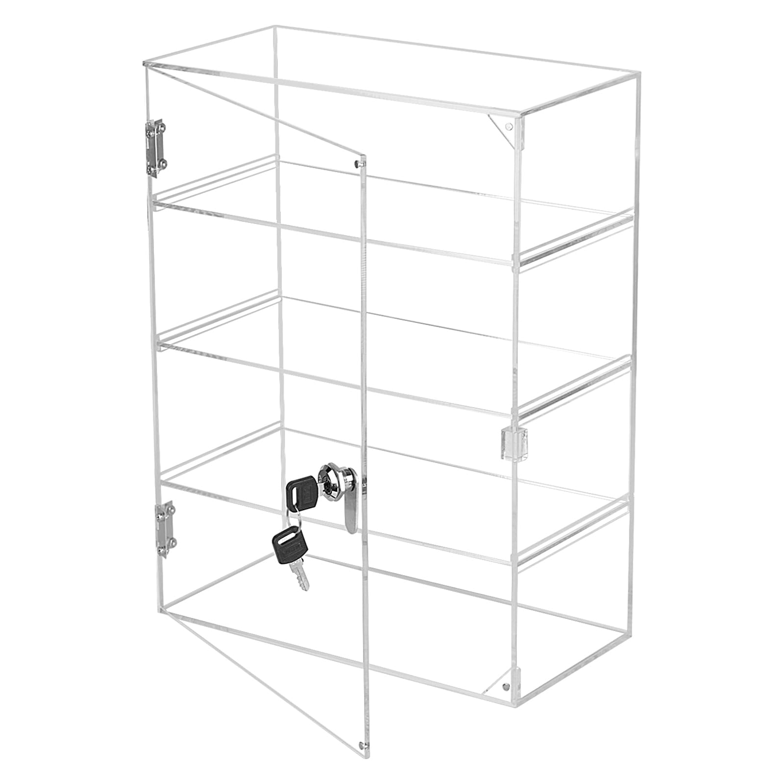 Photo 1 of Choowin Acrylic Display Case with Lock Key Countertop Display Case with Shelves Locking Display Case for Collectibles Clear Showcase Retail Display Cabinet Safe Storage, Removable 4 Shelf 12x6x16 inch
