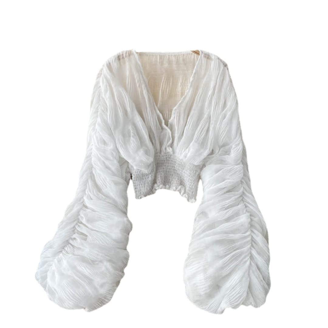 Photo 1 of Bell Sleeve Tops for Women Dressy Tops for Evening Wear Lace Blouses for Women (White,One Size,One Size)