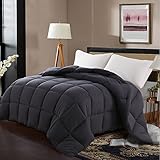 Edilly Luxury Down Alternative Quilted Queen Comforter-Stand Alone Comforter for Queen Size Bed,Year Round Duvet Insert with 4 Corner Tabs,88''x 88''Darkgrey