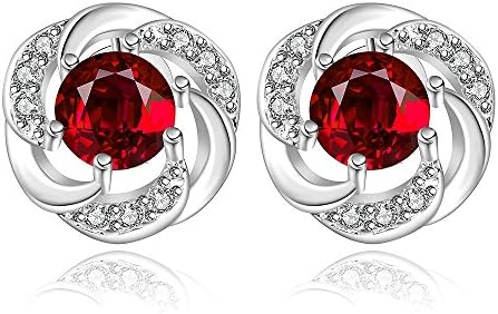 Chic Lotus Silver Plated Flower Stud Earings (Red)