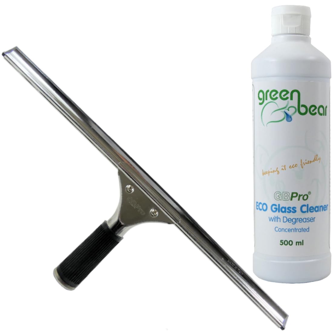 GBPro Professional Window Squeegee Stainless Wiper 45cm/18 inch + Eco Concentrated Glass Cleaner with Degreaser — image 1