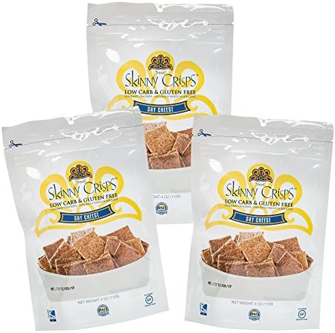 Skinny Crisps Say Cheese Low Carb Gluten Free Gourmet Crackers 4 Ounce Bag (3 Pack)