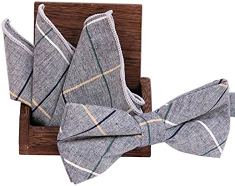 Plaid Bowtie Cotton Bow Ties Business Hankerchiefs Pocket Towel Set (No.2)