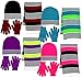 Girl's 3 Piece Knit Hat, Scarf & Gloves Set (Purple-Neon Yellow), OSFM