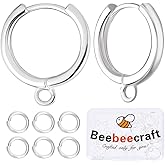 Beebeecraft 20Pcs Huggie Hoop Earring Hooks 925 Sterling Silver Plated Brass French Round Leverback Earring Findings with Open Jump Rings for Jewelry Making DIY Crafts