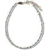 Morchic Adjustable Anklet for Women. Colorful Natural Gemstone Foot Chain Jewelry Summer Beach 2mm Tiny Beads 9.5"