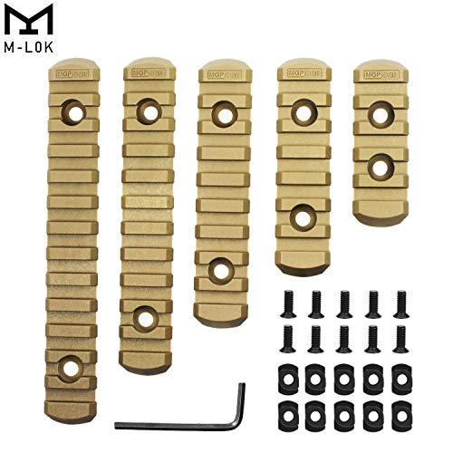 West Lake Pack of 5 Polymer M-LOK Picatinny Rail Sections (5, 7, 9, 11, 13 Slots), Lightweight Single MLOK Rails for Picatinny Accessories (Tan)