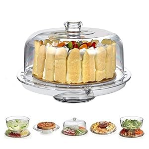 Image of HBlife Acrylic Cake Stand Multifunctional Serving Platter and Cake Plate With Dome (6 Uses)